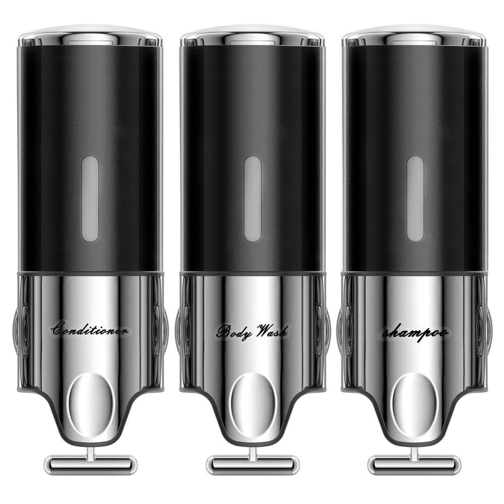 Wudkey 1-Piece Bathroom Accessory Set in Black, Shower Soap Dispenser 3 Chamber No Drill, Dispensers for The Shower (1)