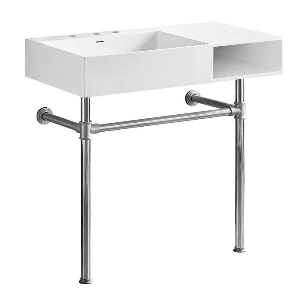 Kingston Brass Aurelius 36.63 in. x 20.88 in. Console Sink in Matte White Solid Surface with Legs (1)