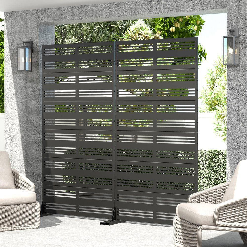 Lirago 72 in. x 35 in. Outdoor Black Metal Privacy Screen Garden Fence (3)