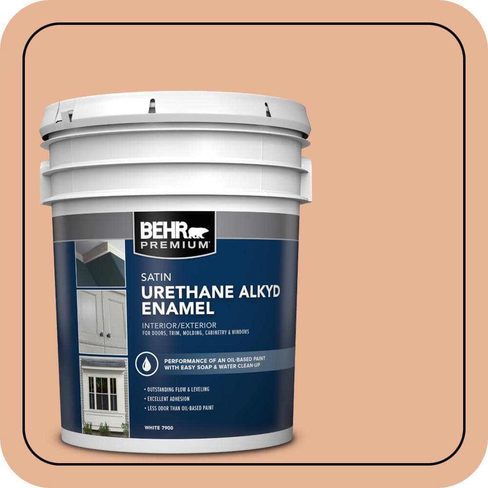 BEHR PREMIUM 5 gal. #M210-4 Peach Shortcake Urethane Alkyd Satin Enamel Interior/Exterior Paint