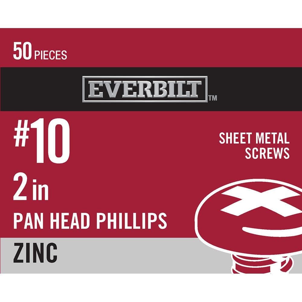 Everbilt #10 x 2 in. Phillips Pan Head Zinc Plated Sheet Metal Screw (50-Pack) (1)