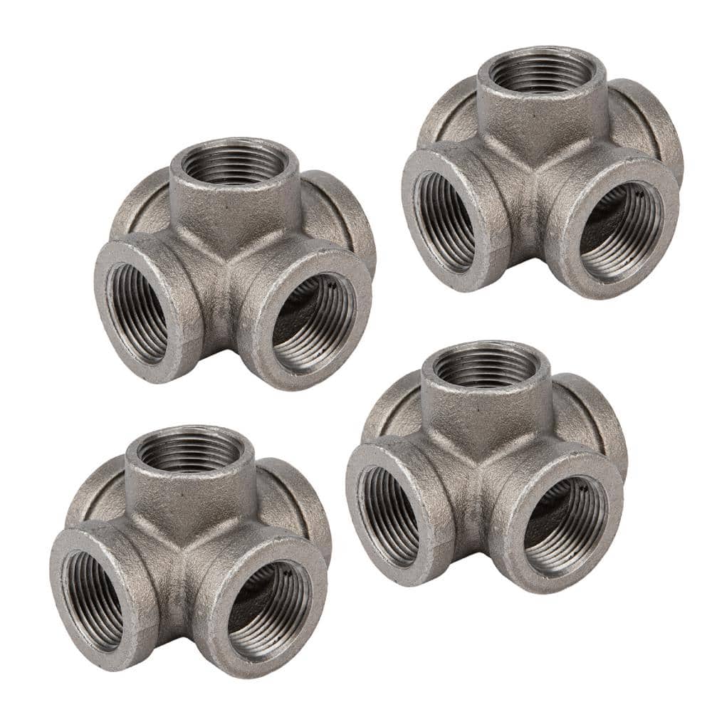 PIPE DECOR 1 in. 5-Way Black Iron Cross with Side Outlet Fitting (4-Pack) (1)