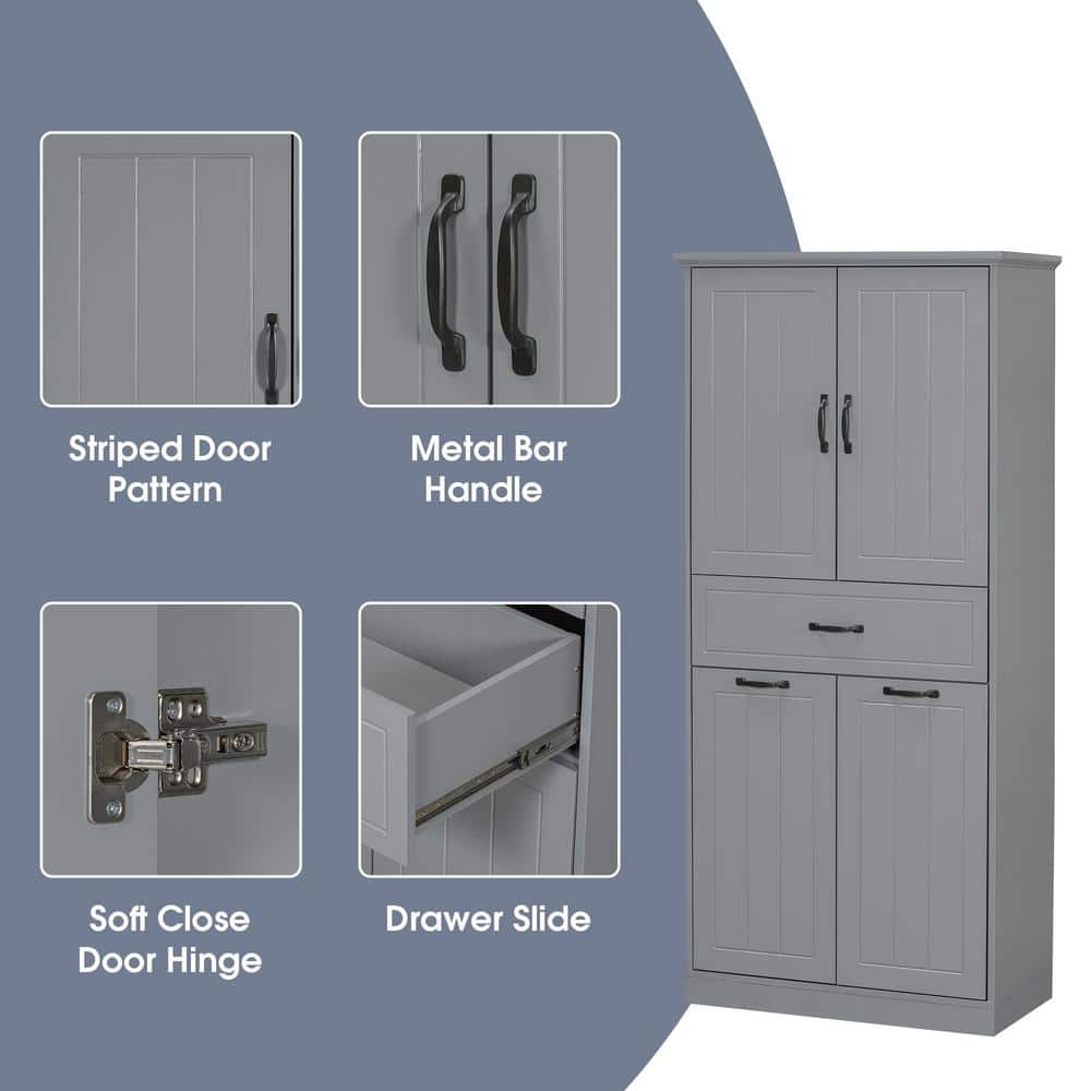 Adrinfly 29 in. W x 15.7 in. D x 65.8 in. H Gray Linen Cabinet with Two Laundry Baskets, Doors and Drawer (2)