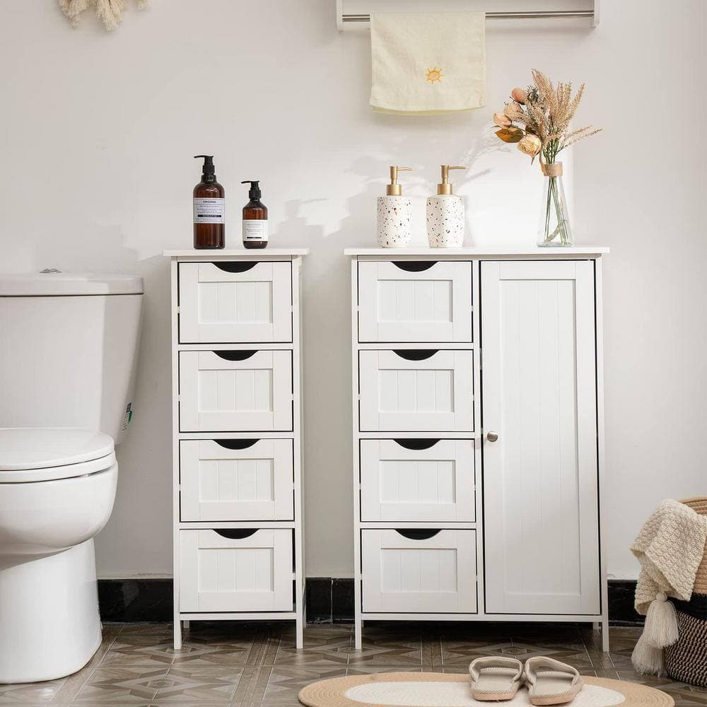 Unbranded 11.9 in. W x 11.9 in. D x 32.7 in. H White Linen Cabinet with 4 Drawers (3)