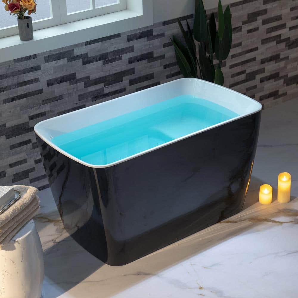 WOODBRIDGE Cube 27.5 in. Acrylic Flat Bottom Soaking Bathtub with Reversible Drain (2)
