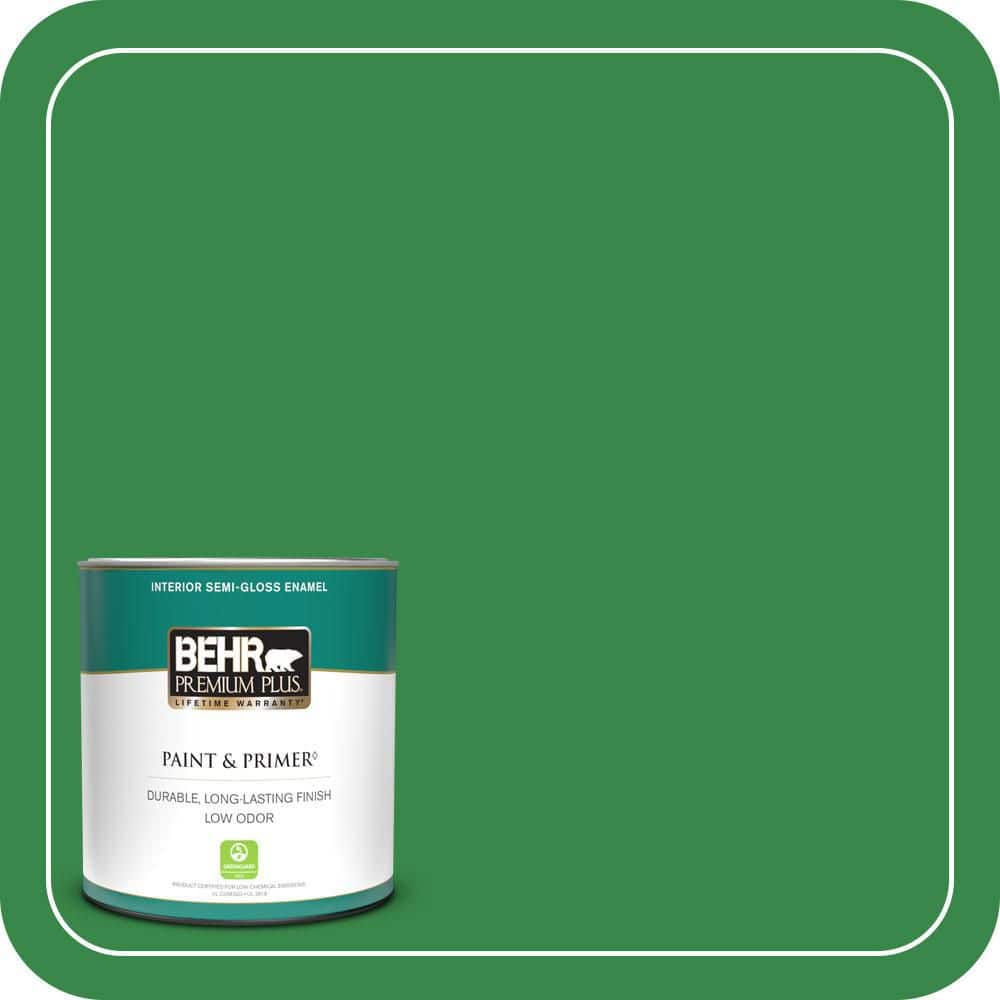 BEHR PREMIUM PLUS 1 qt. #P400-7 Paradise of Greenery Semi-Gloss Enamel Low Odor Interior Paint & Primer