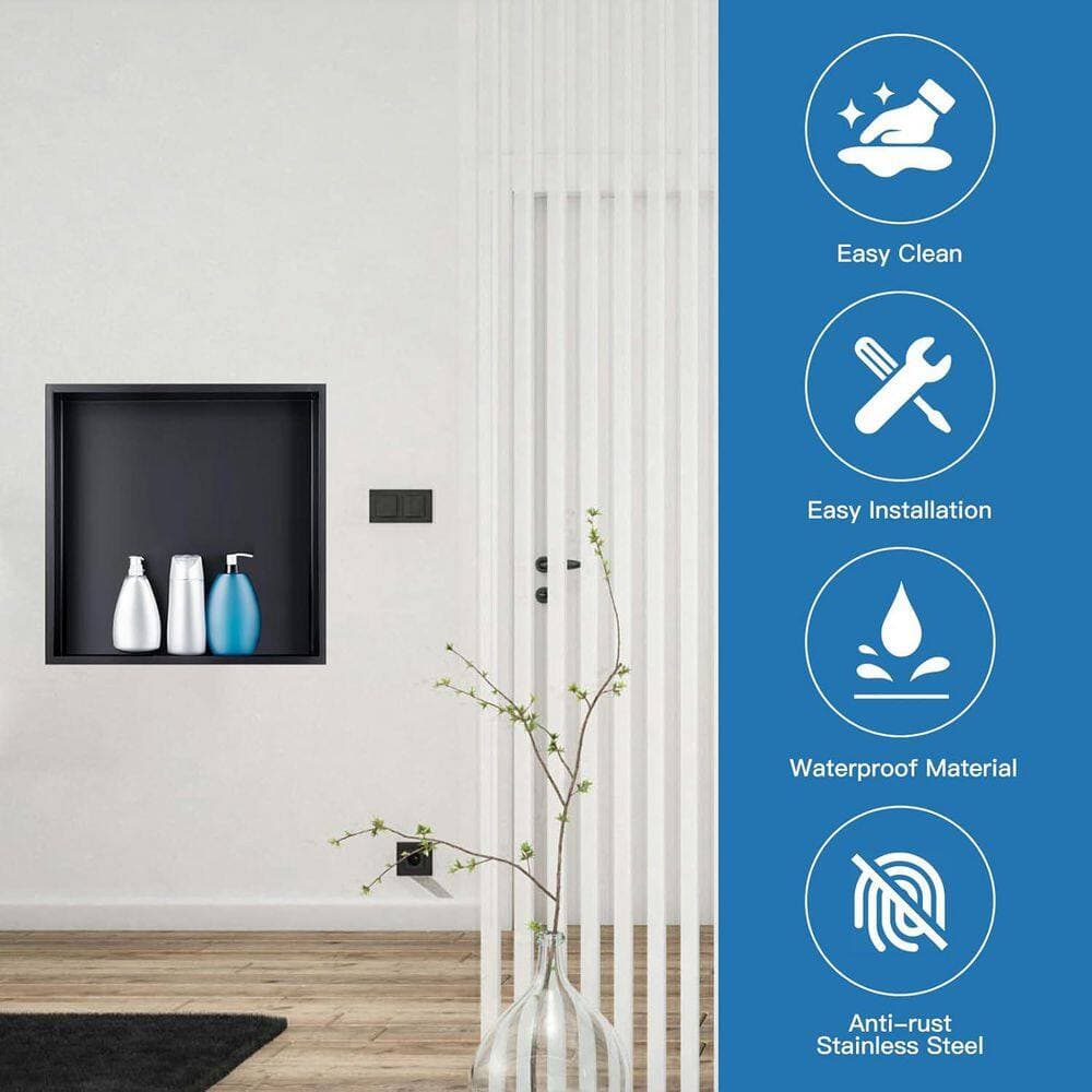 HOMEMYSTIQUE 12 in. W x 12 in. H x 4 in. D Stainless Steel Shower Niche in Matte Black (3)