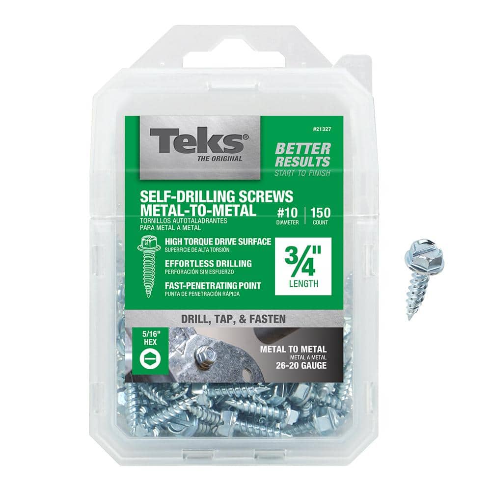 Teks #10-16 x 3/4 in. Slot Hex Hi-Hat Serrated Sharp Point Screw (150-Pack)