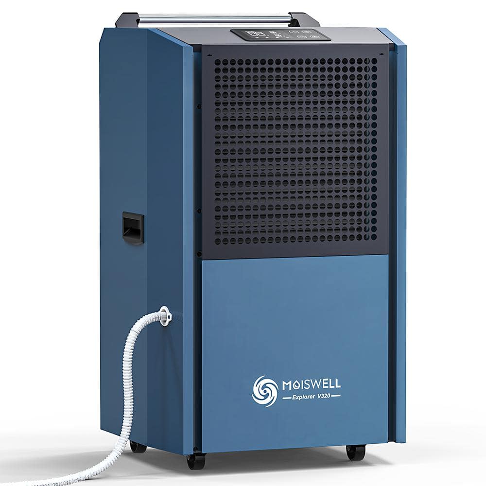 Moiswell 305 pt. 9,500 Sq. Ft. Bucket Less Commercial Dehumidifier with Drain Hose Auto Defrost for Basement Warehouse in. Blue