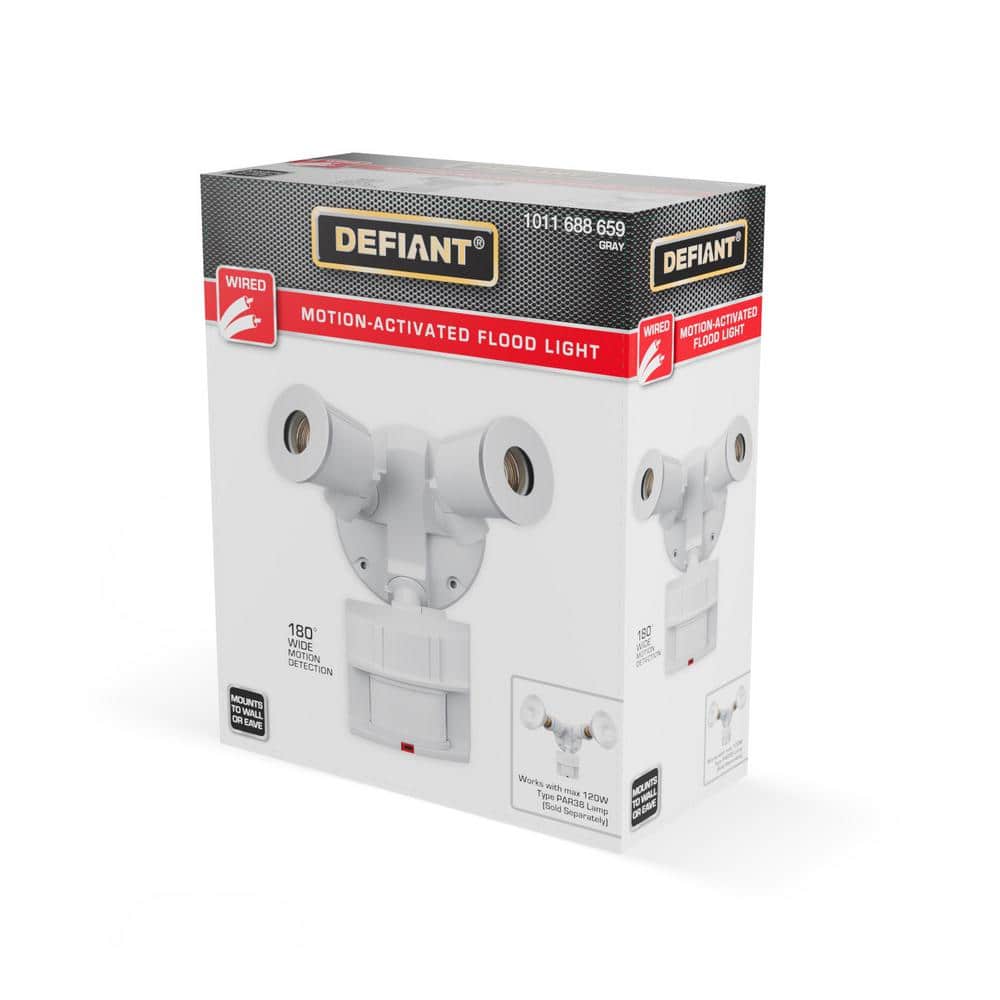 Defiant PAR 180° Gray Motion Sensing Security Light Wired Outdoor 2-Head  Flood Light (3)