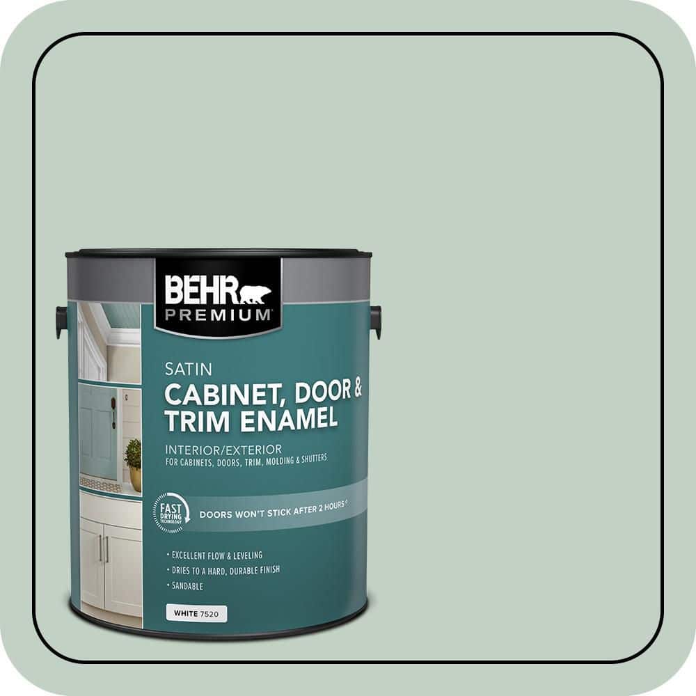 BEHR PREMIUM 1 gal. #PPU11-13 Frosted Jade Satin Enamel Interior/Exterior Cabinet, Door & Trim Paint (1)