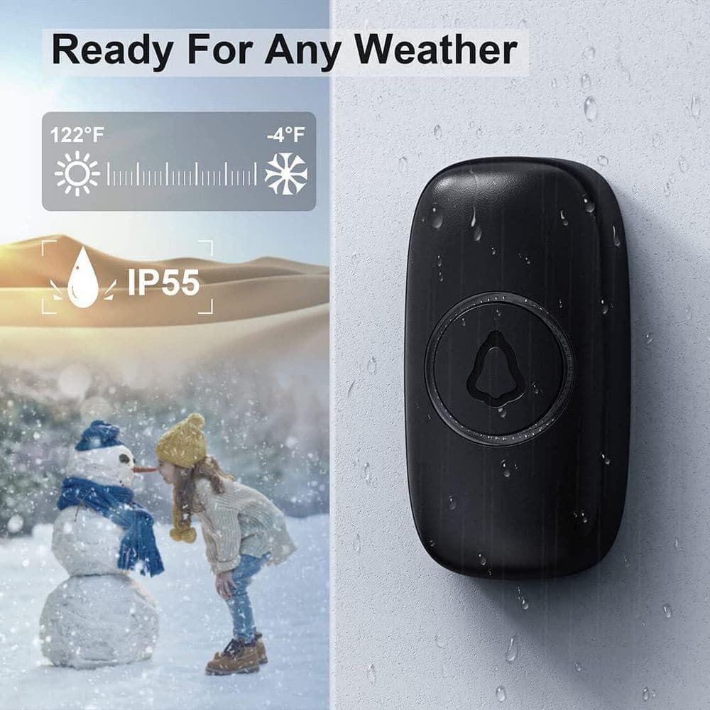 Yichuhaoxi Wireless Plug-in Doorbell Over 1000 ft. Coverage with 2 Receivers, 1 Waterproof Push button and 52 Chimes in Black (3)