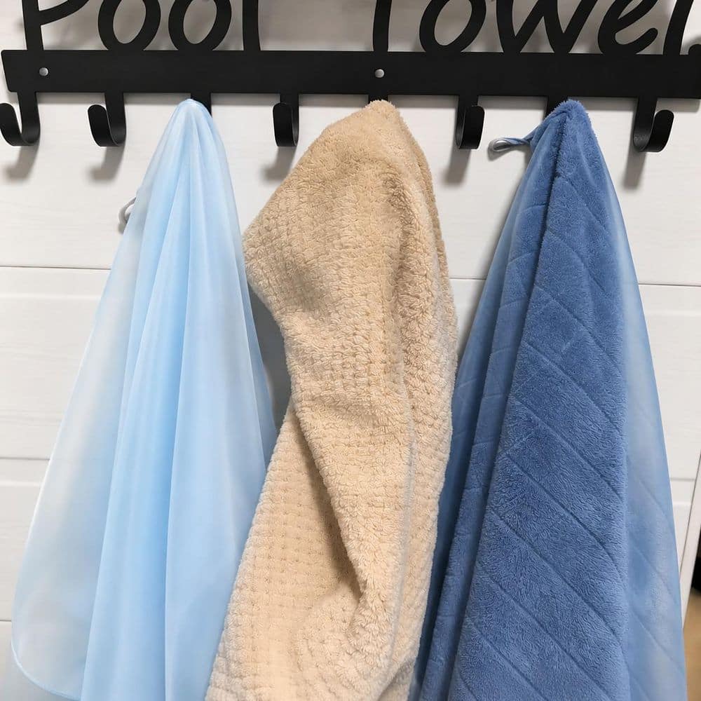 KHKFY Black Pool Towel Rack Outdoor Towel Rack with 9 Hooks Fit for Bathrobes Clothes Towel Hanger Towel Bars (3)