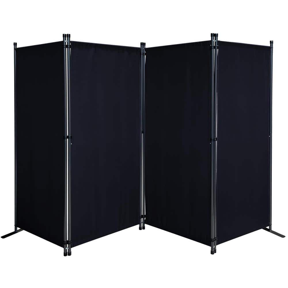 Phewnyzo 87 in. W x 65 in. H Black Folding Privacy Screen Metal 4-Panel Freestanding Room Divider for Garden Backyard Living Room
