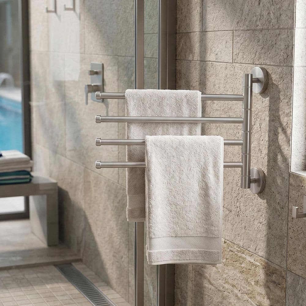 VEVETTA Stainless Steel 12.4 in. Wall Mounted 2-Swivel Arms Towel Bar in Brushed Nickel (2)