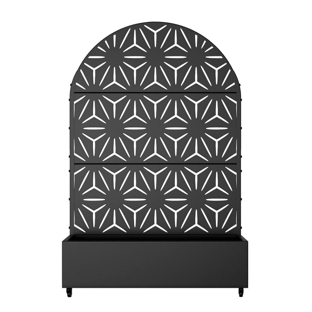 Lirago 72 in. H x 47 in. W Arch Black Outdoor Metal Privacy Screen Planter Box Wall Decor in Star Pattern (1)
