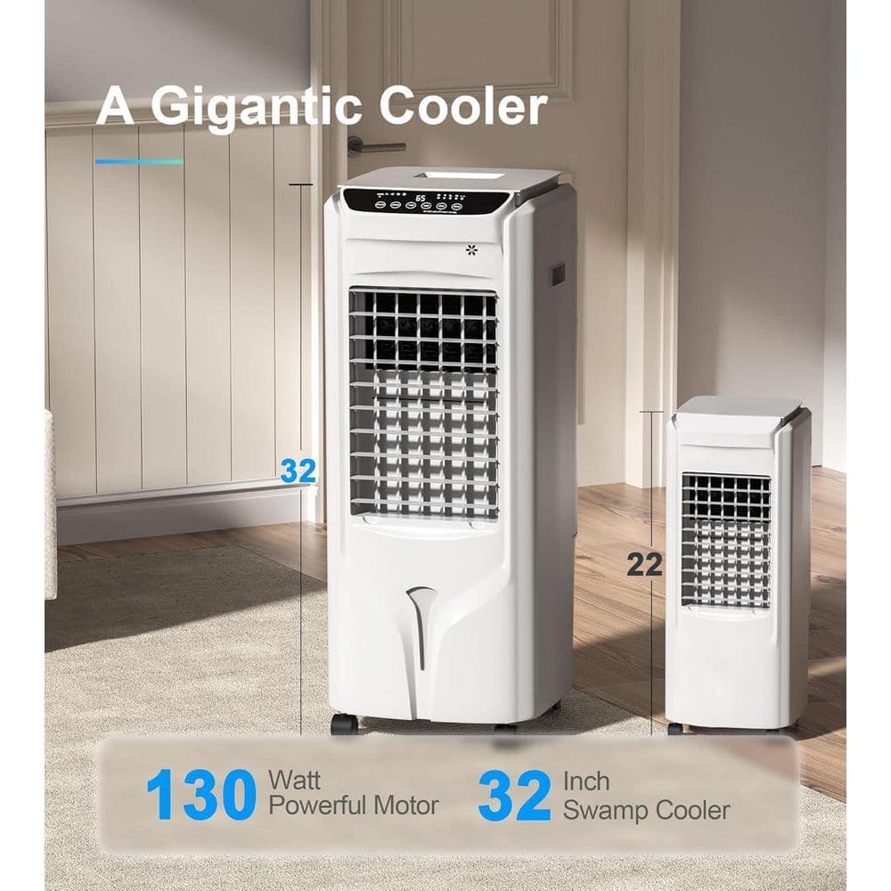 Adrinfly 12 Hours 1800 CFM Portable Air Cooler 32 with 4.2-Gal Water Tank, 120° Oscillation, Remote, Timer, 3-Modes, in White (3)