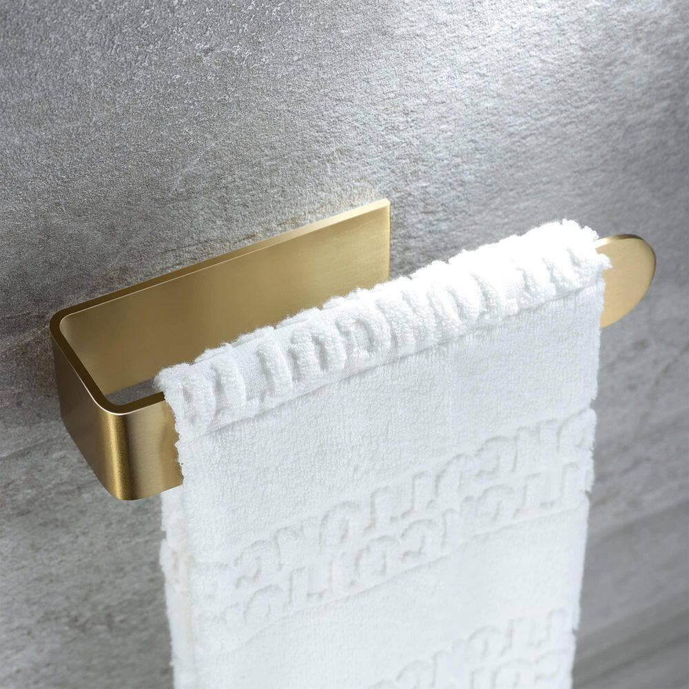 KHKFY Stainless Steel Gold Finish Adhesive Towel Bar for Bathroom and Kitchen, Brushed Brass Look, 8 in Bar (2)