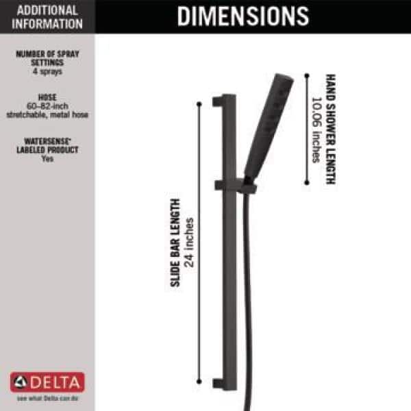 Delta 4-Spray Patterns 1.75 GPM 1.43 in. Wall Mount Handheld Shower Head with H2Okinetic in Matte Black (3)