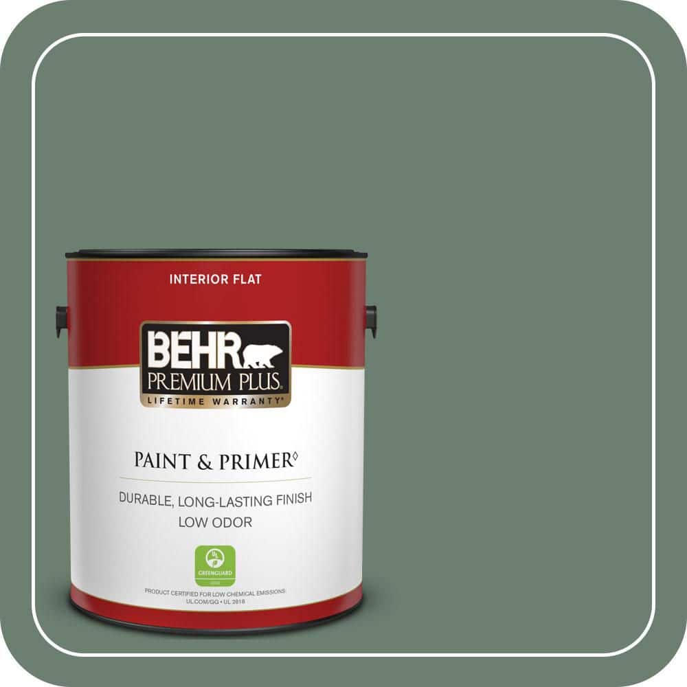 BEHR PREMIUM PLUS 1 gal. #460F-5 Island Palm Flat Low Odor Interior Paint & Primer (1)