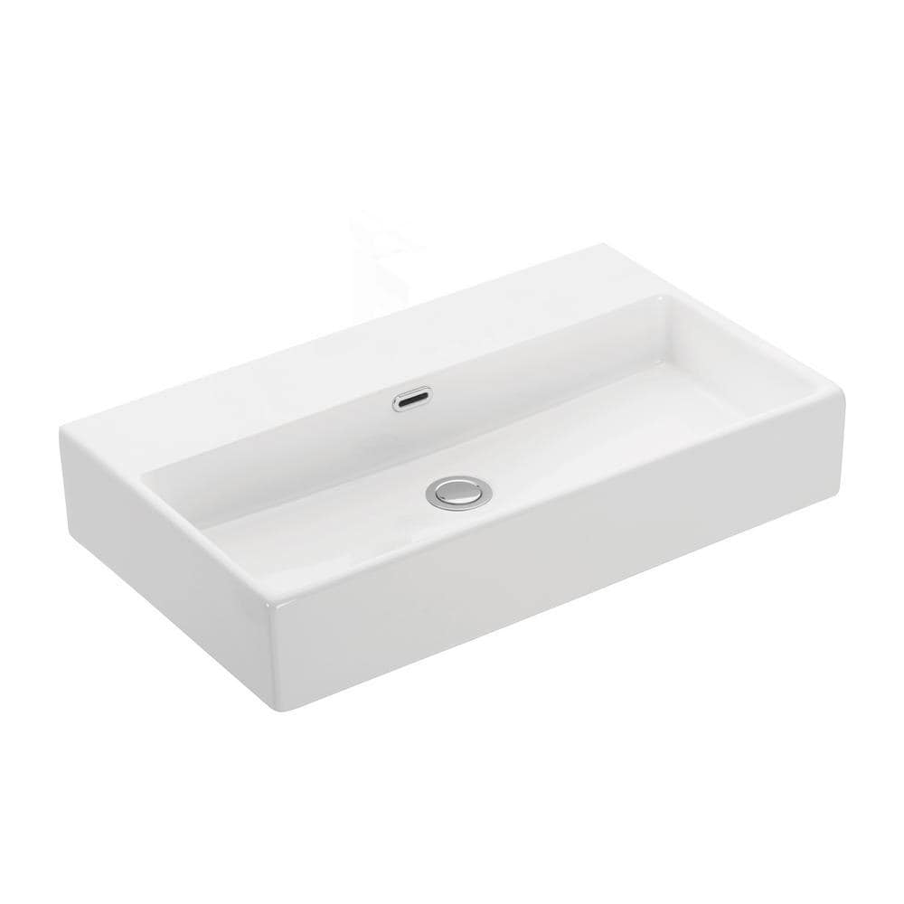 WS Bath Collections Quattro 70 Wall Mount / Vessel Bathroom Sink in Ceramic White without Faucet Hole (1)