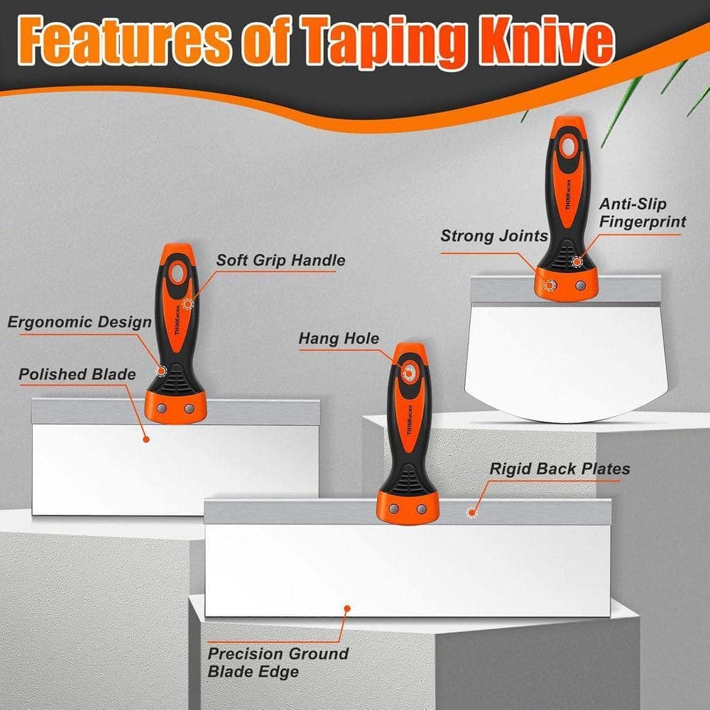 Unbranded 10 pcs. Drywall Knife Set Stainless Steel Taping Knife with Mud Pan and Mud Scoop for Drywall Work (3)