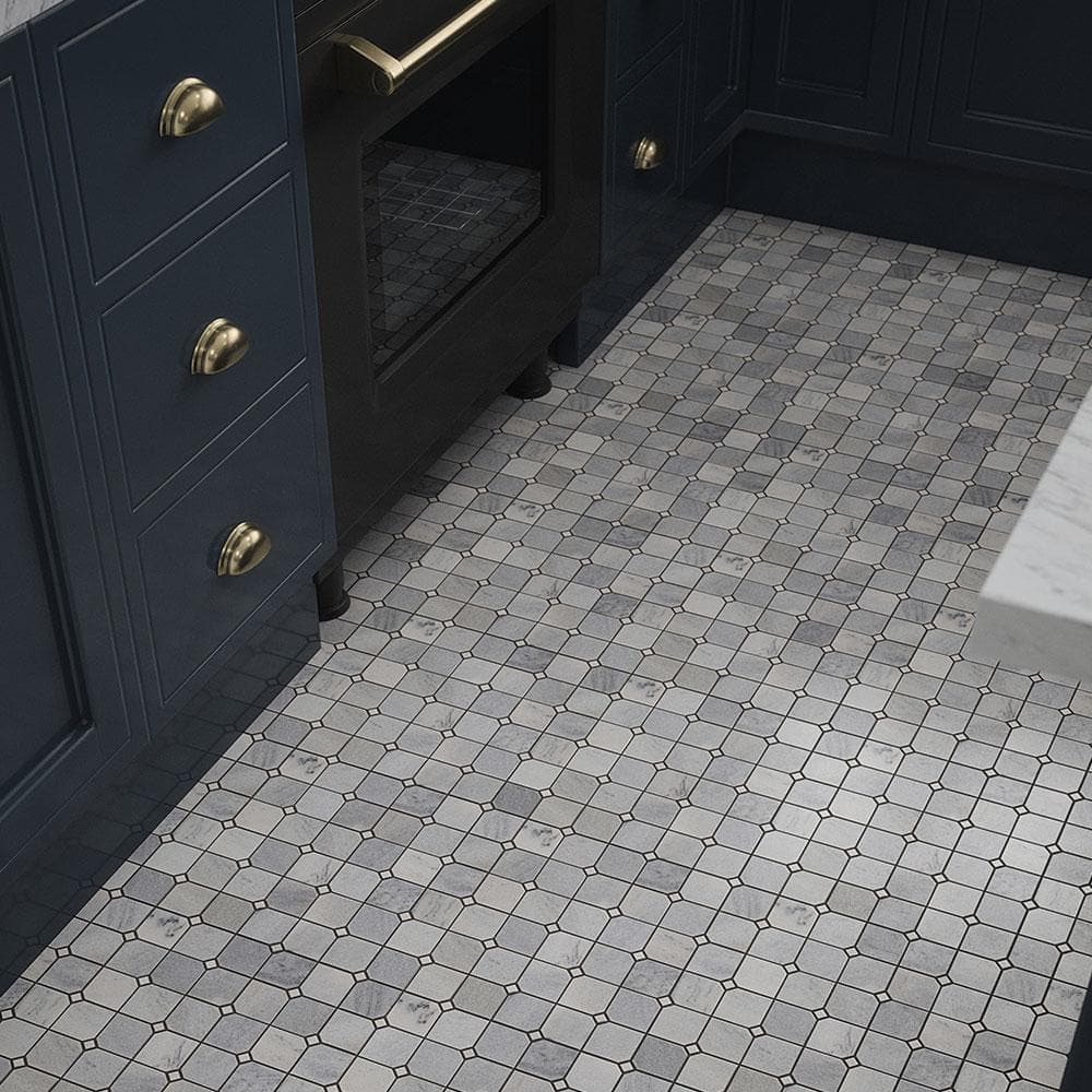Jeffrey Court Fortune Grey 11.625 in. x 11.625 in. Polished White/Grey Squares Marble Wall/Floor Mosaic Tile (0.938 sq. ft./Each) (3)