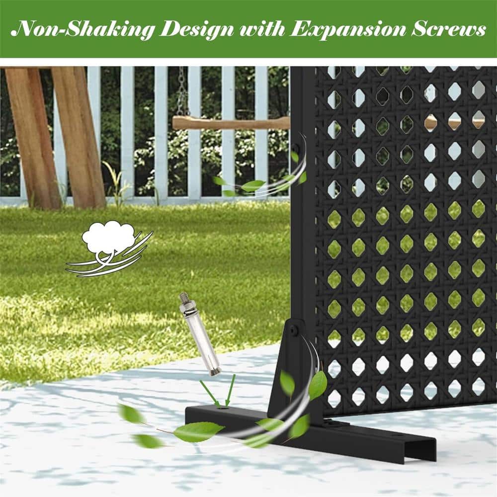 Sudzendf 5.9 ft. H x 4 ft. W 3 Panels Black Metal Freestanding Outdoor Privacy Screens for Balcony Patio Garden, Room Divider (3)