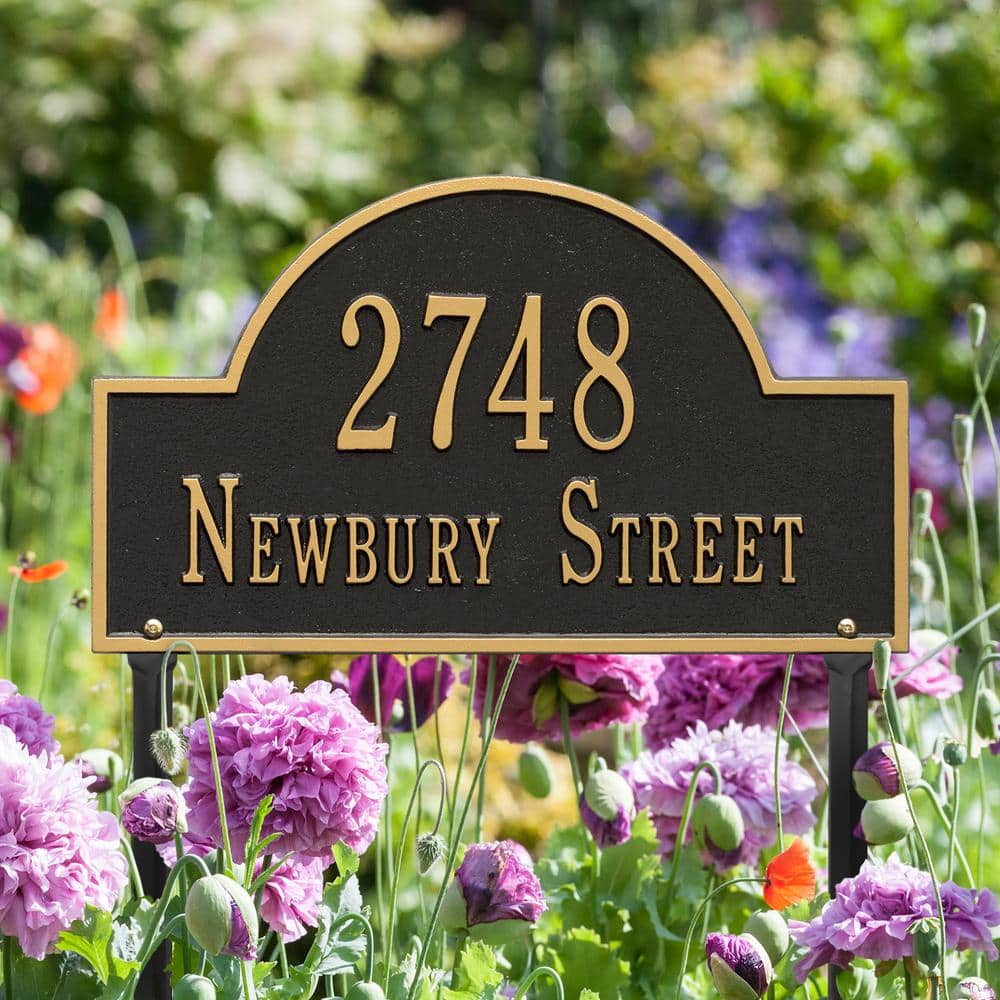 Whitehall Products Arch Marker Standard Black/Gold Lawn 2-Line Address Plaque (3)