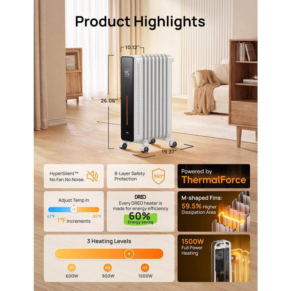 DREO 1500-Watt 25.71 in. Electric Oil Filled Radiator Heater with Remote Control (2)
