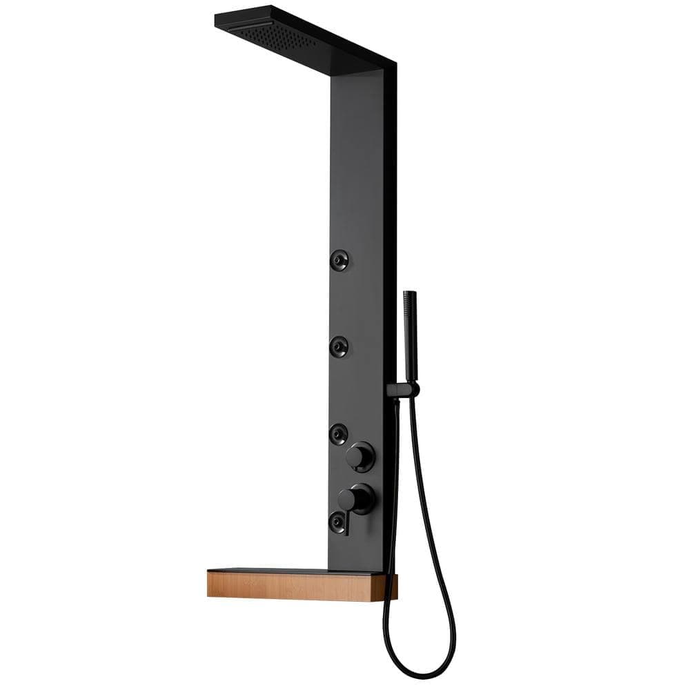HOMEMYSTIQUE Dual 3-in-1 4-Jet Rainfall Shower Panel System with Rainfall Shower Head, Shelf in Matte Black (1)