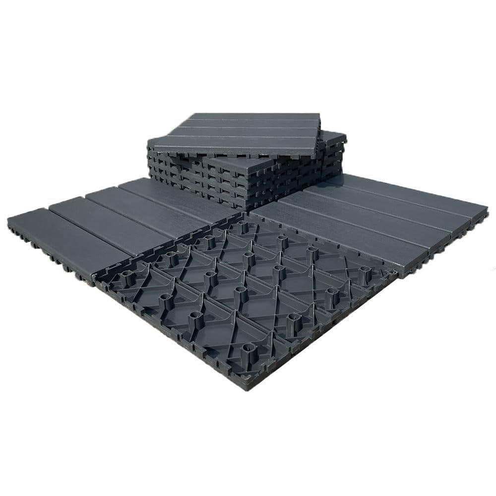 Afoxsos 9 sq. ft. Plastic Interlocking Deck Tiles 9-Pieces Patio 12 x 12 in. Waterproof Outdoor Flooring All Weather in Gray PVC (1)