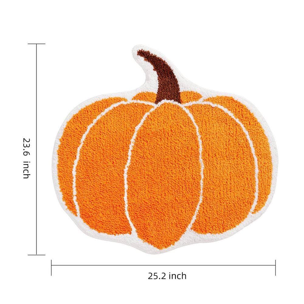 Wudkey 23.6 in. x 25.2 in. Orange Non Slip Halloween Cute Pumpkin Bath Mat, Washable Bathroom Rug for Living Room (2)