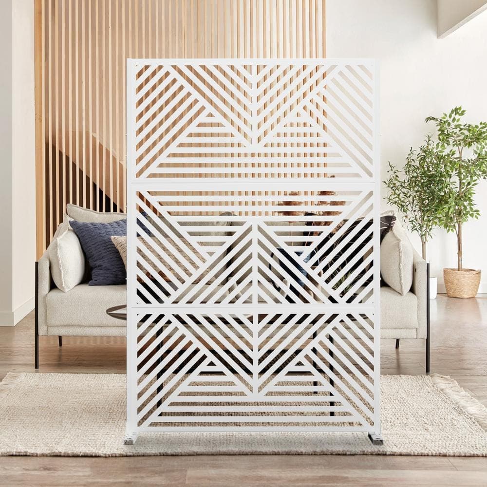 Lirago 72 in. x 47 in. Outdoor Metal Privacy Screen Garden Fence in Zodiac Pattern in White (1)