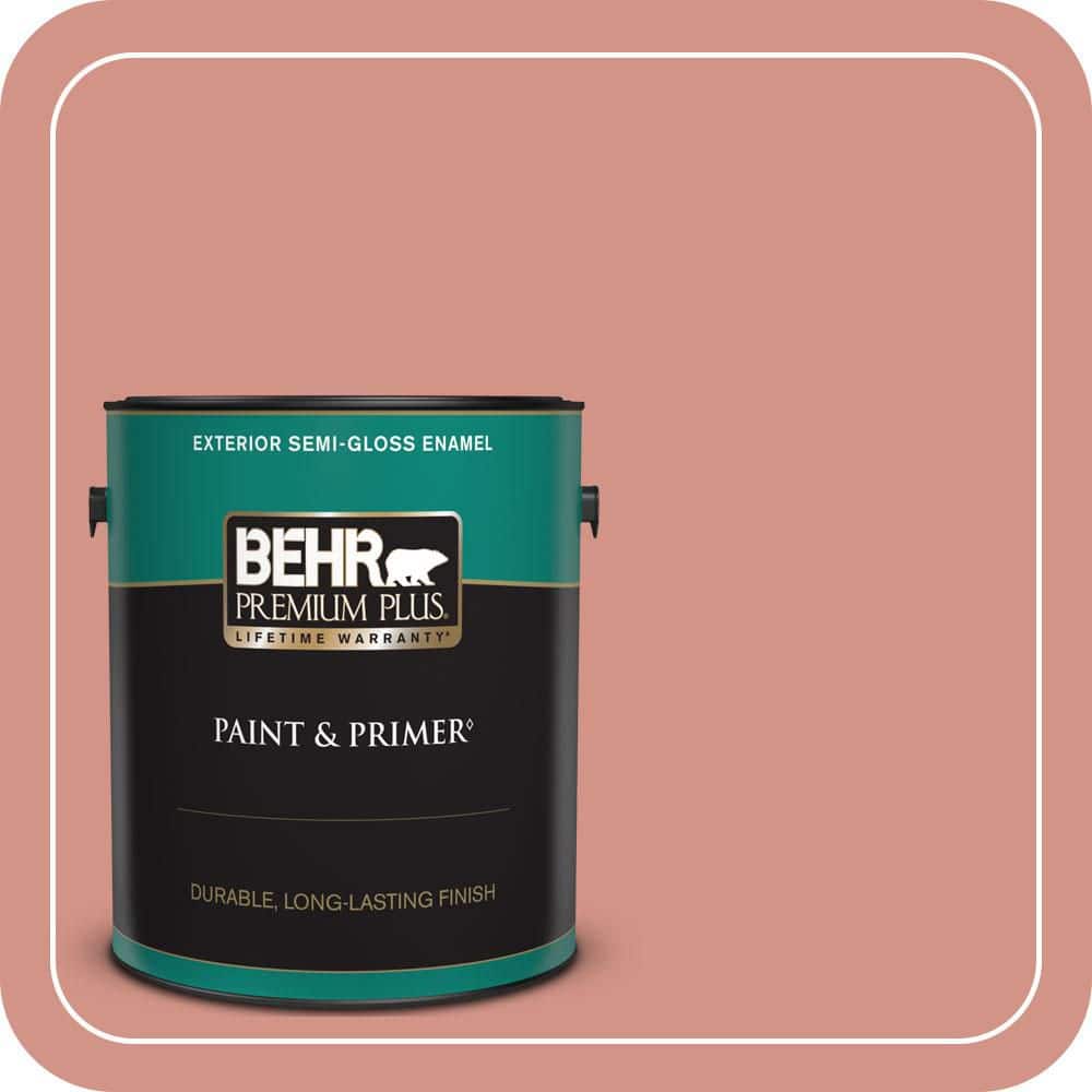 BEHR PREMIUM PLUS 1 gal. #T15-20 Peach Preserve Semi-Gloss Enamel Exterior Paint & Primer