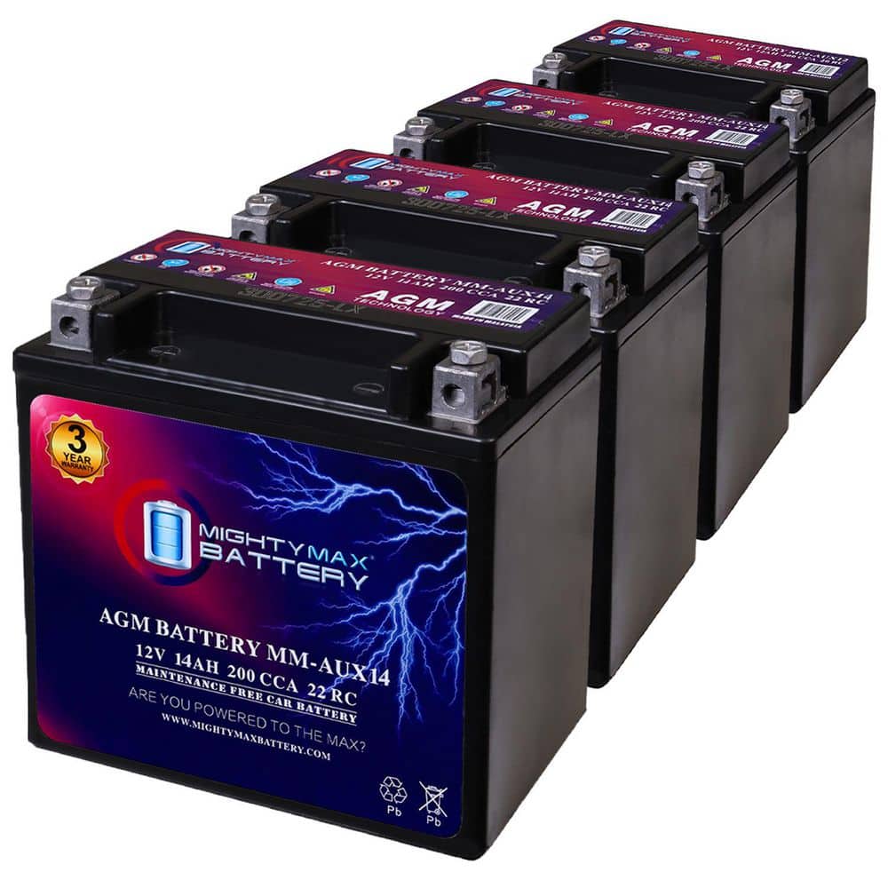 Mighty Max Battery MM-AUX14 Auxiliary Battery 12V 14Ah, 22RC, 200 CCA Rechargeable AGM Car Battery - Pack of 4 (1)