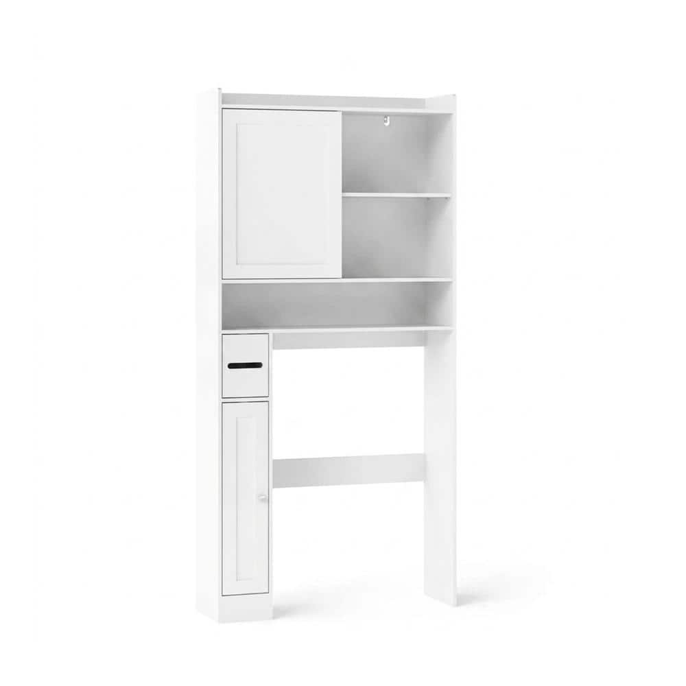 HONGGE Over-the-Toilet Storage Cabinet with Sliding Door Toilet Paper Holder 5-Level Adjustable Shelves (1)
