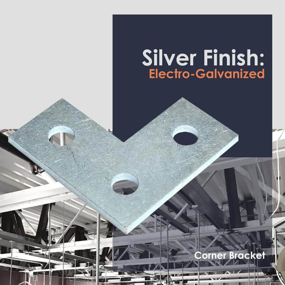 NEWHOUSE ELECTRIC 3-Hole Bracket Corner Electro-Galvanized Steel Strut Channel Bracket, Silver, No Magnets (2)
