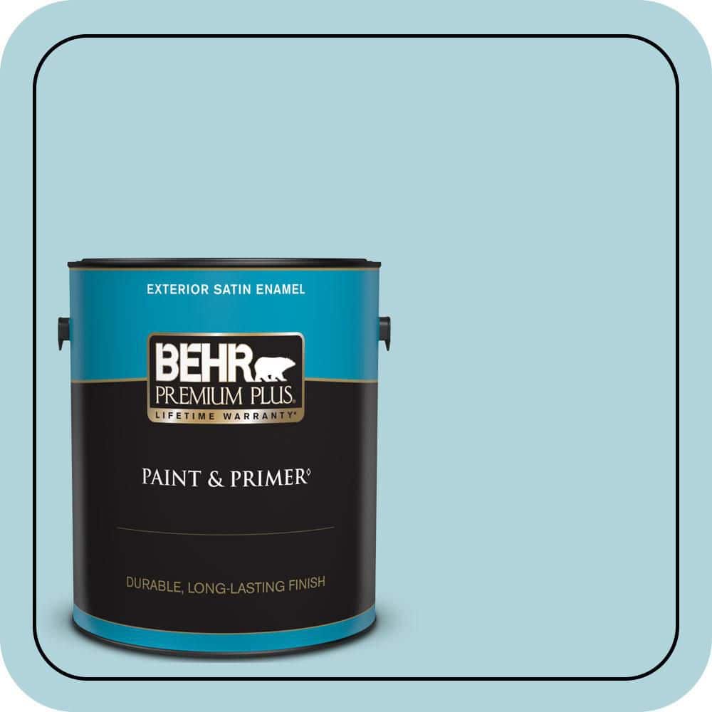BEHR PREMIUM PLUS 1 gal. #520E-2 Tropical Breeze Satin Enamel Exterior Paint & Primer