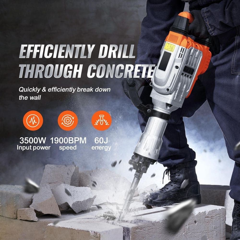 SKYSHALO Demolition Jack Hammer Concrete Breaker, 26 .5 x 4.7 in., 3500W Electric Hammer 2 Chisel Bits (2)