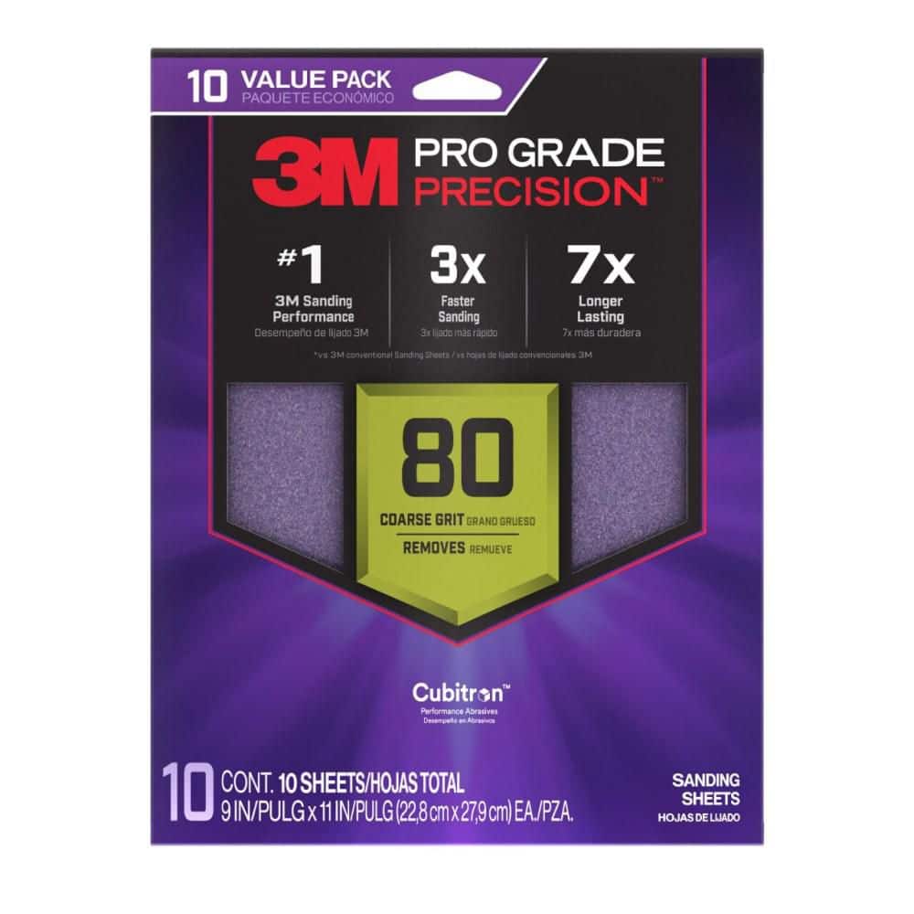 3M Pro Grade Precision 9 in. x 11 in. 80 Grit Faster Sanding Sheets with No-Slip Grip Backing (10-Pack)