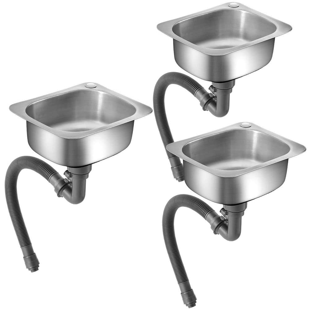 Wudkey 3-Piece 14.6 in. D × 12.2 in. W Drop-In Utility Sinks in Silver with Drain Filter Pipe Tube for Restaurant Bar Laundry (1)
