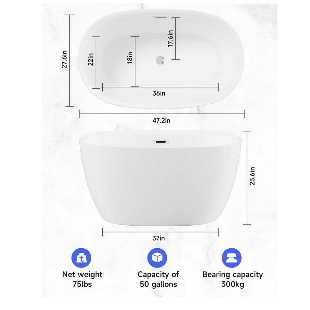 Staykiwi 47 in. x 28 in. Acrylic Freestanding Soaking Bathtub in Glossy White (2)
