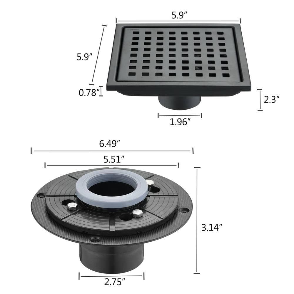 FORCLOVER 6 in. x 6 in. Stainless Steel Square Shower Floor Drain in Matte Black (3)
