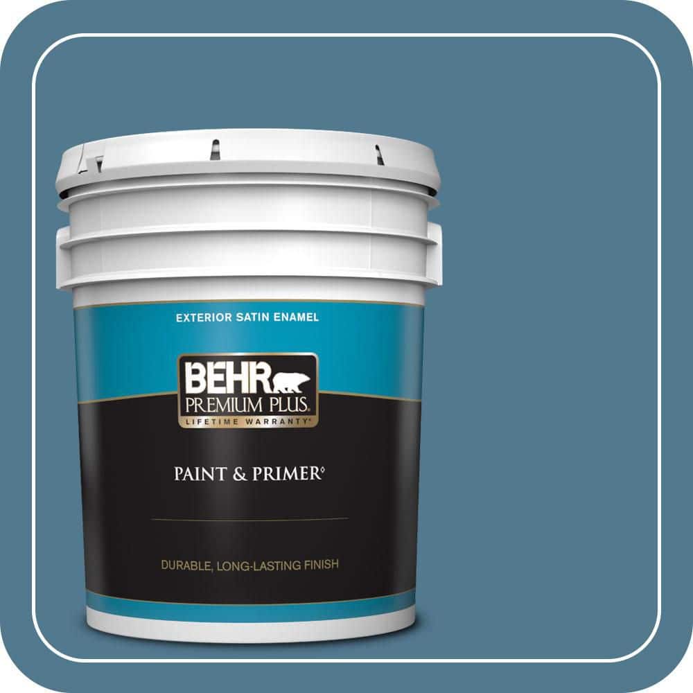 BEHR PREMIUM PLUS 5 gal. #PPU14-03 Cayman Bay Satin Enamel Exterior Paint & Primer