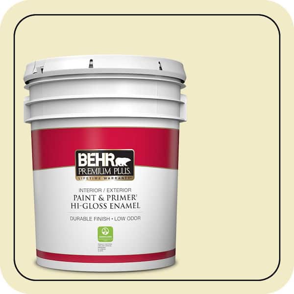 BEHR PREMIUM PLUS 5 gal. #P350-2 May Apple Hi-Gloss Enamel Interior/Exterior Paint & Primer (2)