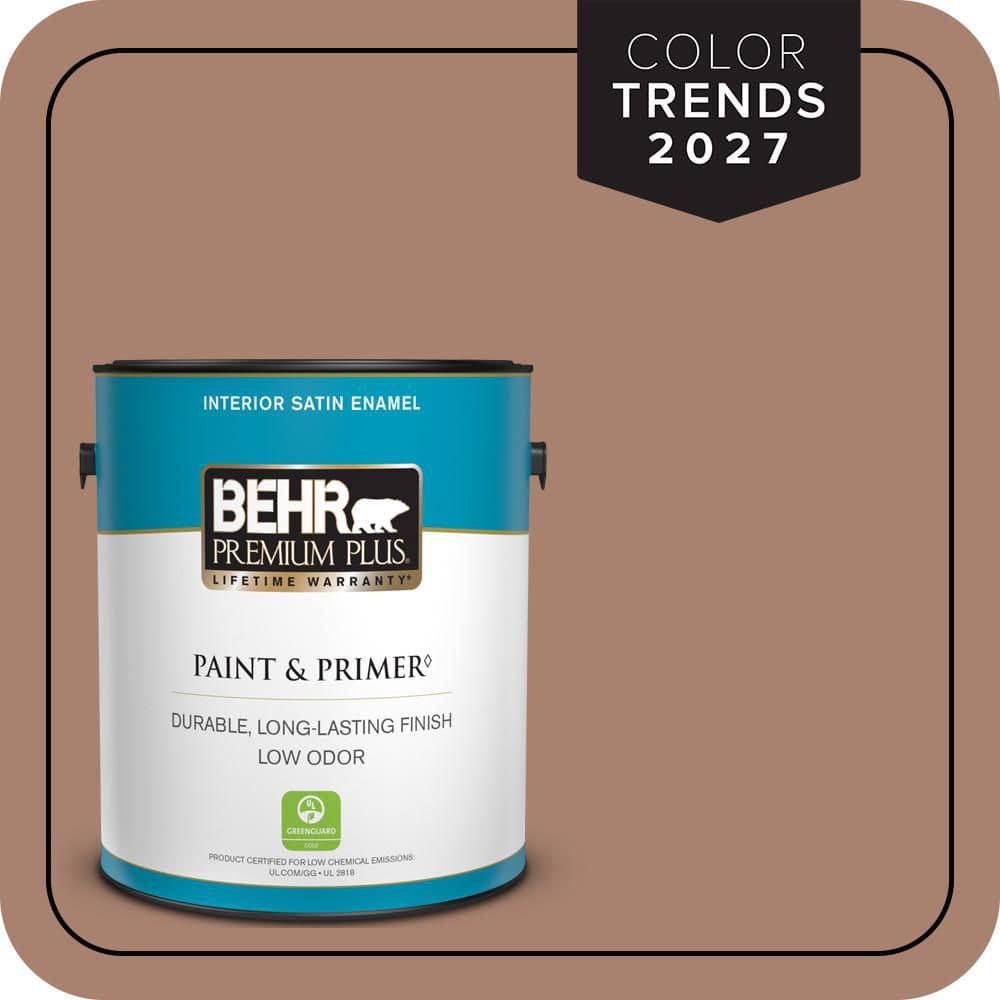 BEHR PREMIUM PLUS 1 gal. #S190-5 Cocoa Nutmeg Satin Enamel Low Odor Interior Paint & Primer