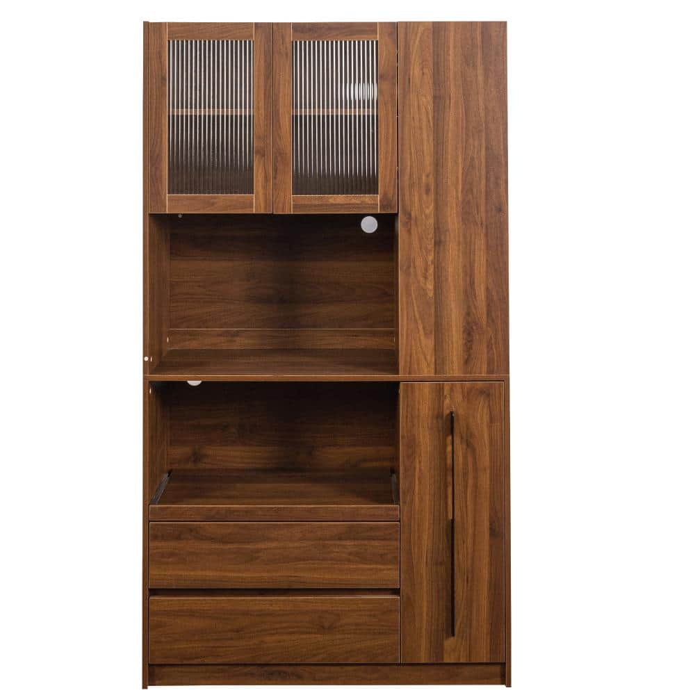 COWLOWN 39.33 in. W x 17.71 in. D x 70.87 in. H Brown Linen Cabinet with Glass Door (1)