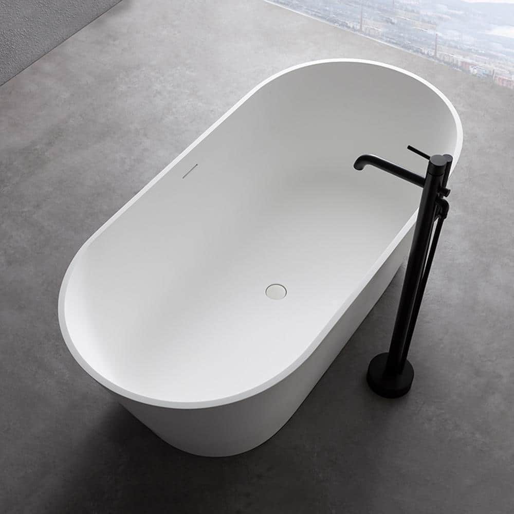 JimsMaison 63 in. Stone Resin Flatbottom Non-Whirlpool Bathtub in White (2)
