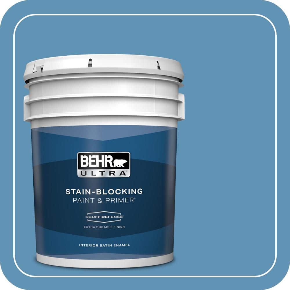 BEHR ULTRA 5 gal. #MQ5-56 Empire Blue Extra Durable Satin Enamel Interior Paint & Primer